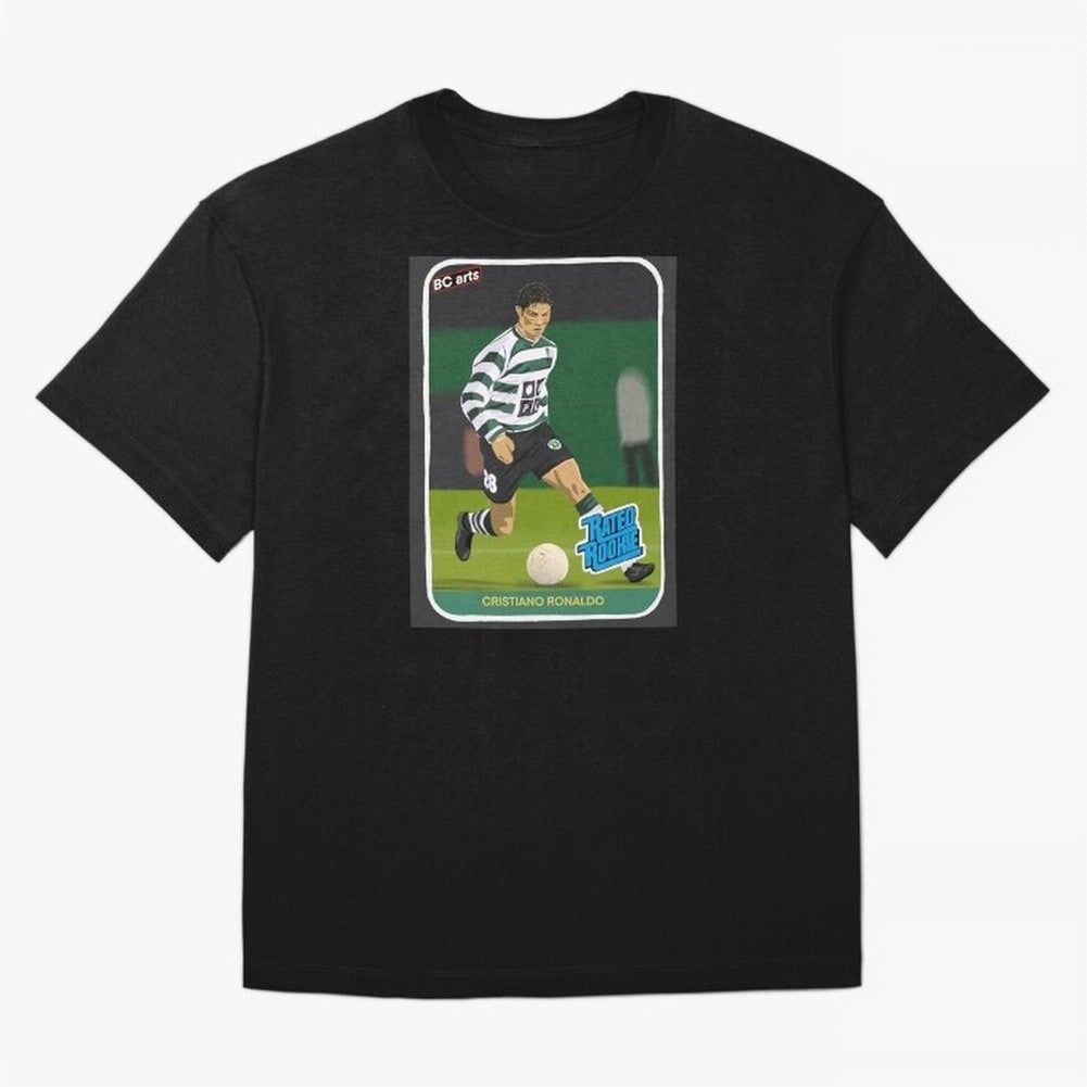 Sporting Lisbon Cristiano Ronaldo Rookie Card Artwork Oversized T-Shirt Celebrate Unforgettable Nights in Match Day Hype around FIFA World Cup 2026 Group Stage, Haaland, Spain, Global Supporter Spirit, Legendary Goals, National Colors and
