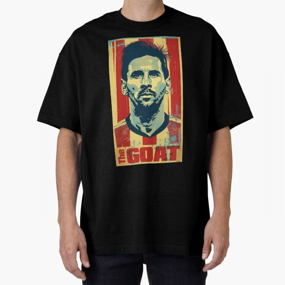 Messi The GOAT Graphic poster design Oversized T-Shirt Remember Iconic Moments from Match Day Hype around FIFA World Cup 2026 USA Canada Mexico, Messi, CR7 and Mbappe, Spain, Championship Spirit, Famous Goals, Roaring Crowds and International