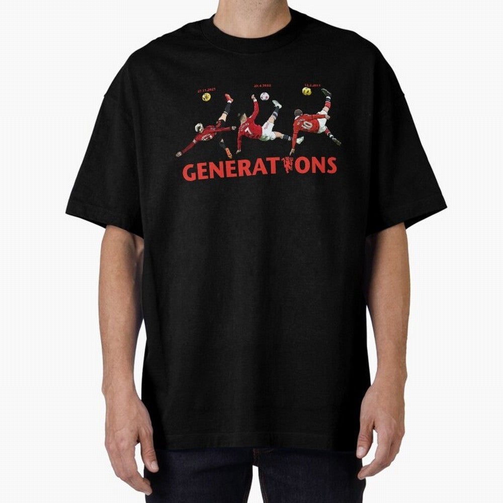 Generations of Manchester United Oversized T-Shirt Support Your Favorite Stars during FIFA World Cup 2026 Group Stage for Fans of Mbappe and France and Portugal, Bringing Vintage Soccer Flavor, Modern Football Stars, National Flags and Final Night