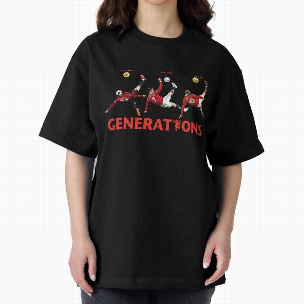 Generations of Manchester United Oversized T-Shirt Support Your Favorite Stars during FIFA World Cup 2026 Group Stage for Fans of Mbappe and France and Portugal, Bringing Vintage Soccer Flavor, Modern Football Stars, National Flags and Final Night