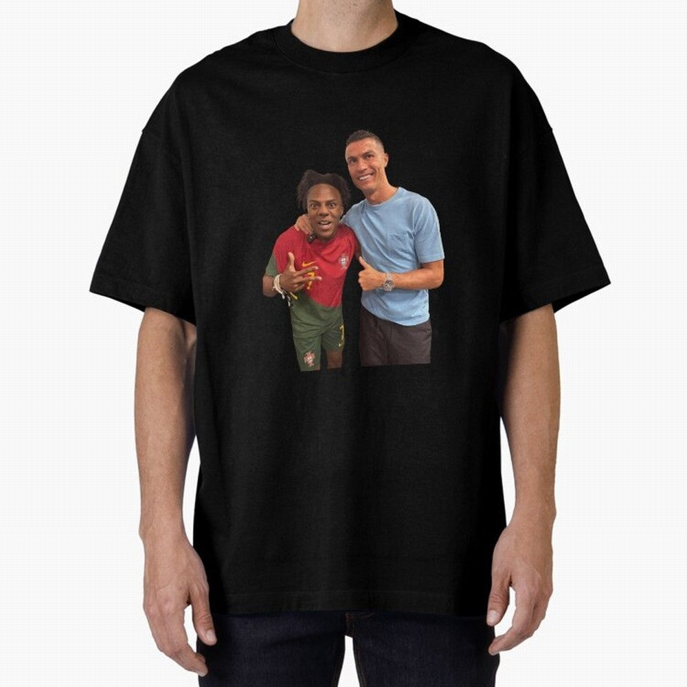 ISHOWSPEED MET RONALDO Oversized T-Shirt Create FIFA World Cup 2026 Spirit, Celebrating Portugal, Spain and Germany, CR7, Worldwide Fan Energy, Dramatic Goals, Stadium Lights and Championship Celebrations; Perfect for Fans, Collectors, Family