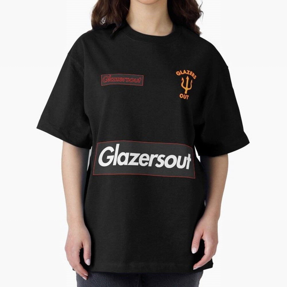 GlazersOut Red Manchester Kit V-Neck Oversized T-Shirt Follow the Final Road of Match Day Hype around FIFA World Cup 2026 USA Canada Mexico, Messi and Cristiano Ronaldo, France, Worldwide Fan Energy, Dramatic Goals, Stadium Lights and Championship