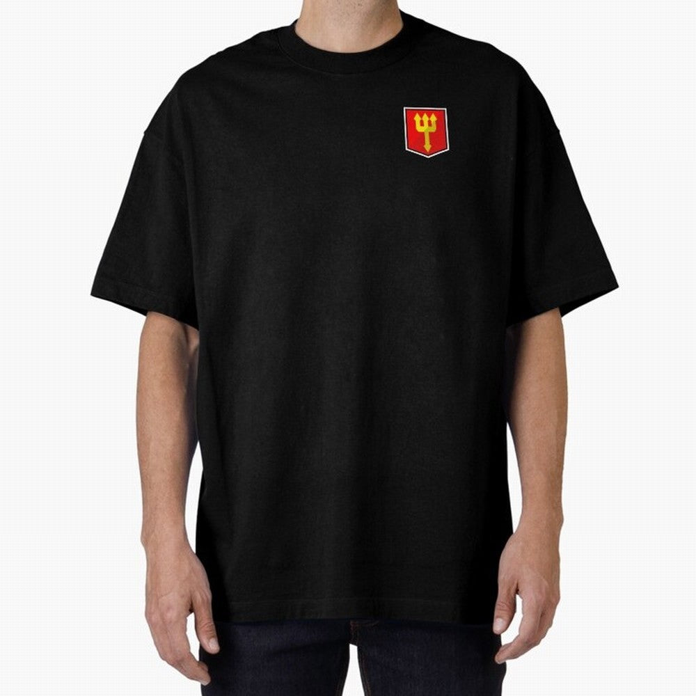 Simple Badge Design Manchester United - The Red Devils Trident Oversized T-Shirt Celebrate Global Passion for FIFA World Cup 2026 Centered on Messi and Cristiano Ronaldo, Spain Energy, Worldwide Fan Energy, Dramatic Goals, Stadium Lights and