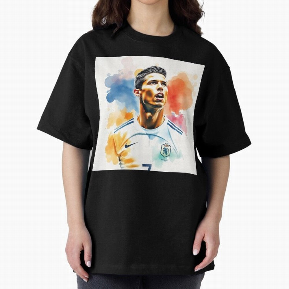 Cristiano Ronaldo Watercolor Panting Oversized T-Shirt Keep Football History Alive during FIFA World Cup 2026 Group Stage for Fans of Cristiano Ronaldo and France, Bringing Stadium Chants, National Pride, Trophy Dreams and Unforgettable Football