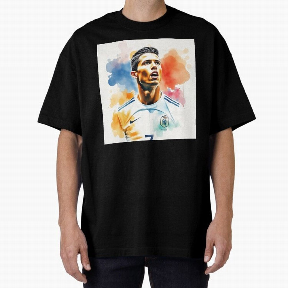 Cristiano Ronaldo Watercolor Panting Oversized T-Shirt Keep Football History Alive during FIFA World Cup 2026 Group Stage for Fans of Cristiano Ronaldo and France, Bringing Stadium Chants, National Pride, Trophy Dreams and Unforgettable Football