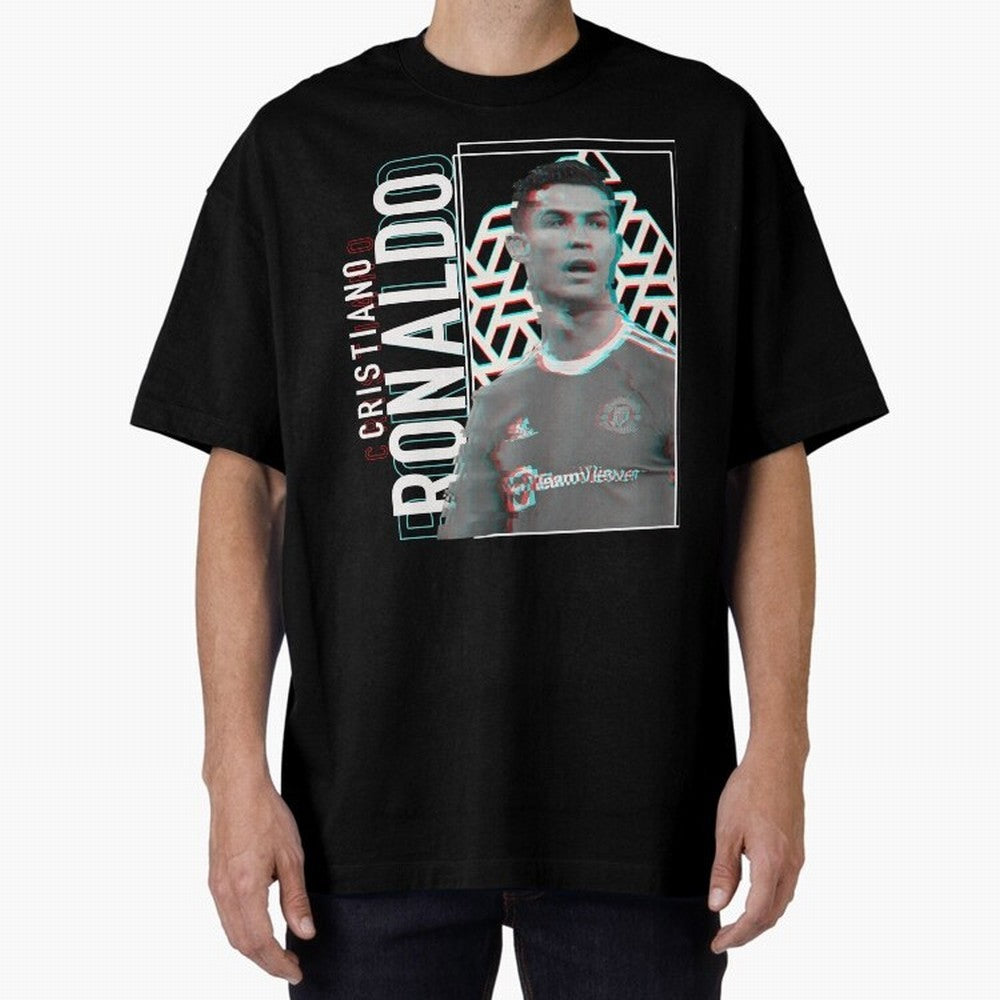Cristiano Ronaldo Glith Effect Oversized T-Shirt Represent Football Lovers during FIFA World Cup 2026 Group Stage for Fans of Neymar and Argentina, Bringing Tournament Hype, Historic Matchups, Family Viewing Parties and Global Sports Pride; Created
