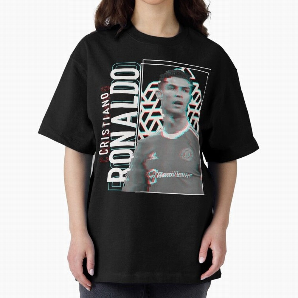 Cristiano Ronaldo Glith Effect Oversized T-Shirt Represent Football Lovers during FIFA World Cup 2026 Group Stage for Fans of Neymar and Argentina, Bringing Tournament Hype, Historic Matchups, Family Viewing Parties and Global Sports Pride; Created