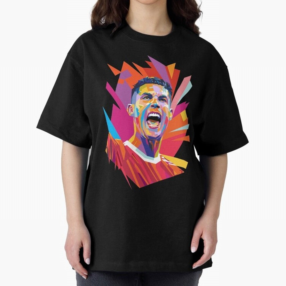 Cristiano Ronaldo Pop Art WPAP Oversized T-Shirt Follow the FIFA World Cup 2026 Journey through Haaland Highlights, Germany Pride, Fan Favorite Moments, National Team Passion, Big Match Drama and Soccer History; Ideal for Passionate Fans Who Love