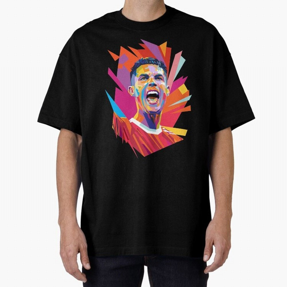 Cristiano Ronaldo Pop Art WPAP Oversized T-Shirt Follow the FIFA World Cup 2026 Journey through Haaland Highlights, Germany Pride, Fan Favorite Moments, National Team Passion, Big Match Drama and Soccer History; Ideal for Passionate Fans Who Love