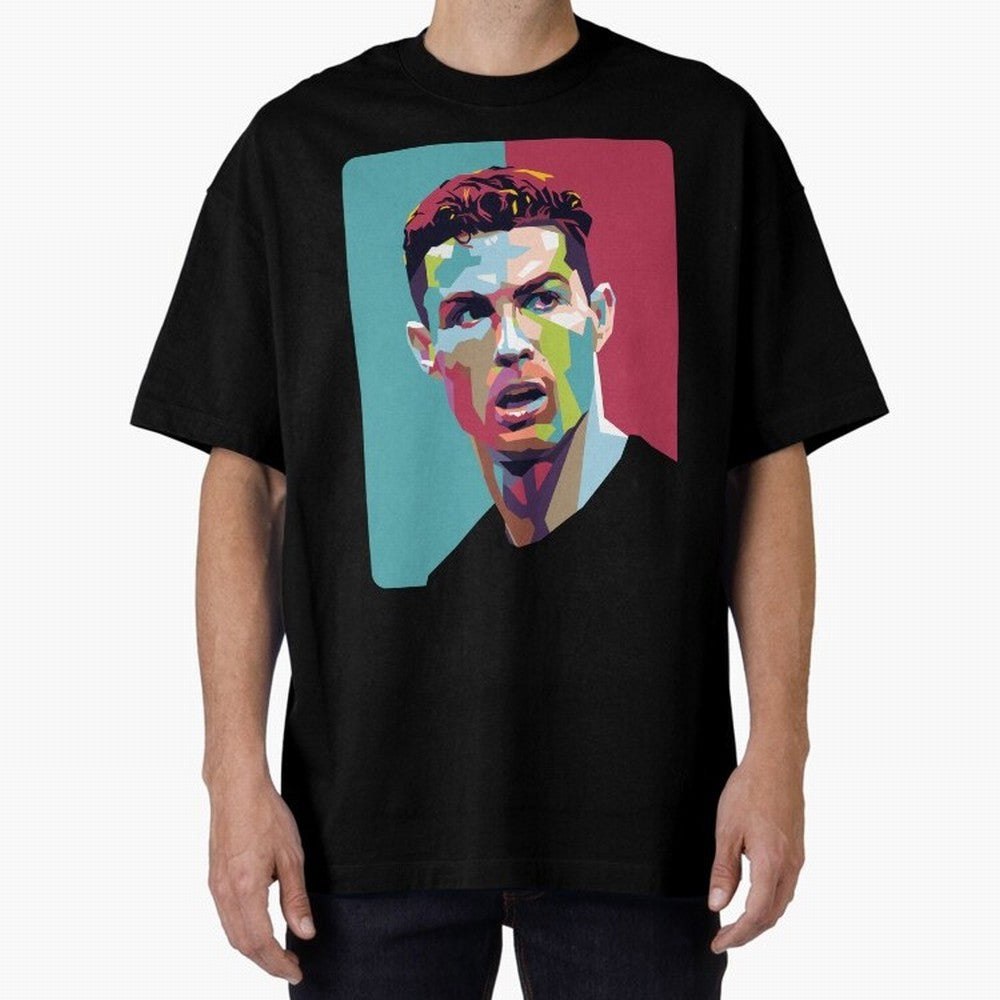 Cristiano Ronaldo 7 Pop Art Portrait Oversized T-Shirt Turn Up for FIFA World Cup 2026 USA Canada Mexico for Fans of CR7 and Messi and Argentina and Brazil, Bringing Fan Favorite Moments, National Team Passion, Big Match Drama and Soccer History;