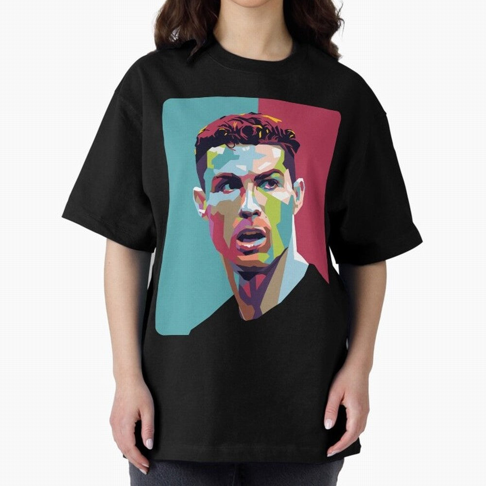Cristiano Ronaldo 7 Pop Art Portrait Oversized T-Shirt Turn Up for FIFA World Cup 2026 USA Canada Mexico for Fans of CR7 and Messi and Argentina and Brazil, Bringing Fan Favorite Moments, National Team Passion, Big Match Drama and Soccer History;