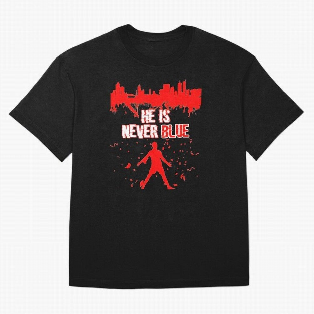 Cr7-Ronaldo-He Is Never Blue Manchester-Red Oversized T-Shirt Cheer through Every Moment of Global Football Passion for FIFA World Cup 2026 USA Canada Mexico, Driven by Messi, Portugal, Spain and Germany, Vintage Soccer Flavor, Modern Football