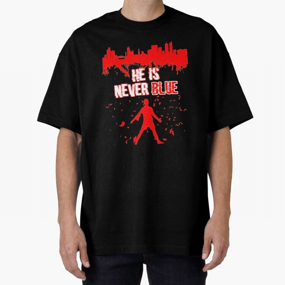 Cr7-Ronaldo-He Is Never Blue Manchester-Red Oversized T-Shirt Cheer through Every Moment of Global Football Passion for FIFA World Cup 2026 USA Canada Mexico, Driven by Messi, Portugal, Spain and Germany, Vintage Soccer Flavor, Modern Football