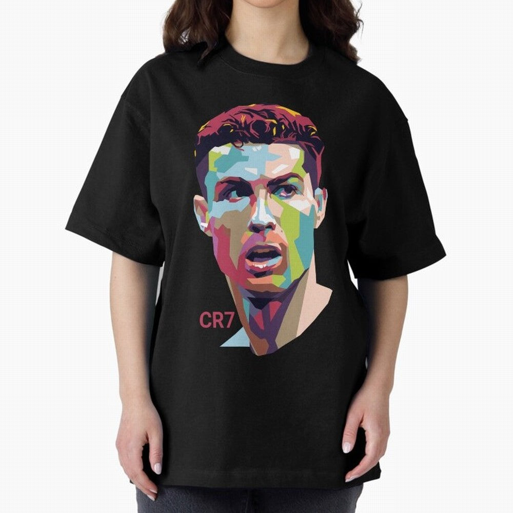 Cristiano Ronaldo Pop Art Portrait Oversized T-Shirt Carry the Dream of Global Football Passion for FIFA World Cup 2026 Group Stage, Celebrating CR7 and Messi, France and Portugal, Global Supporter Spirit, Legendary Goals, National Colors and