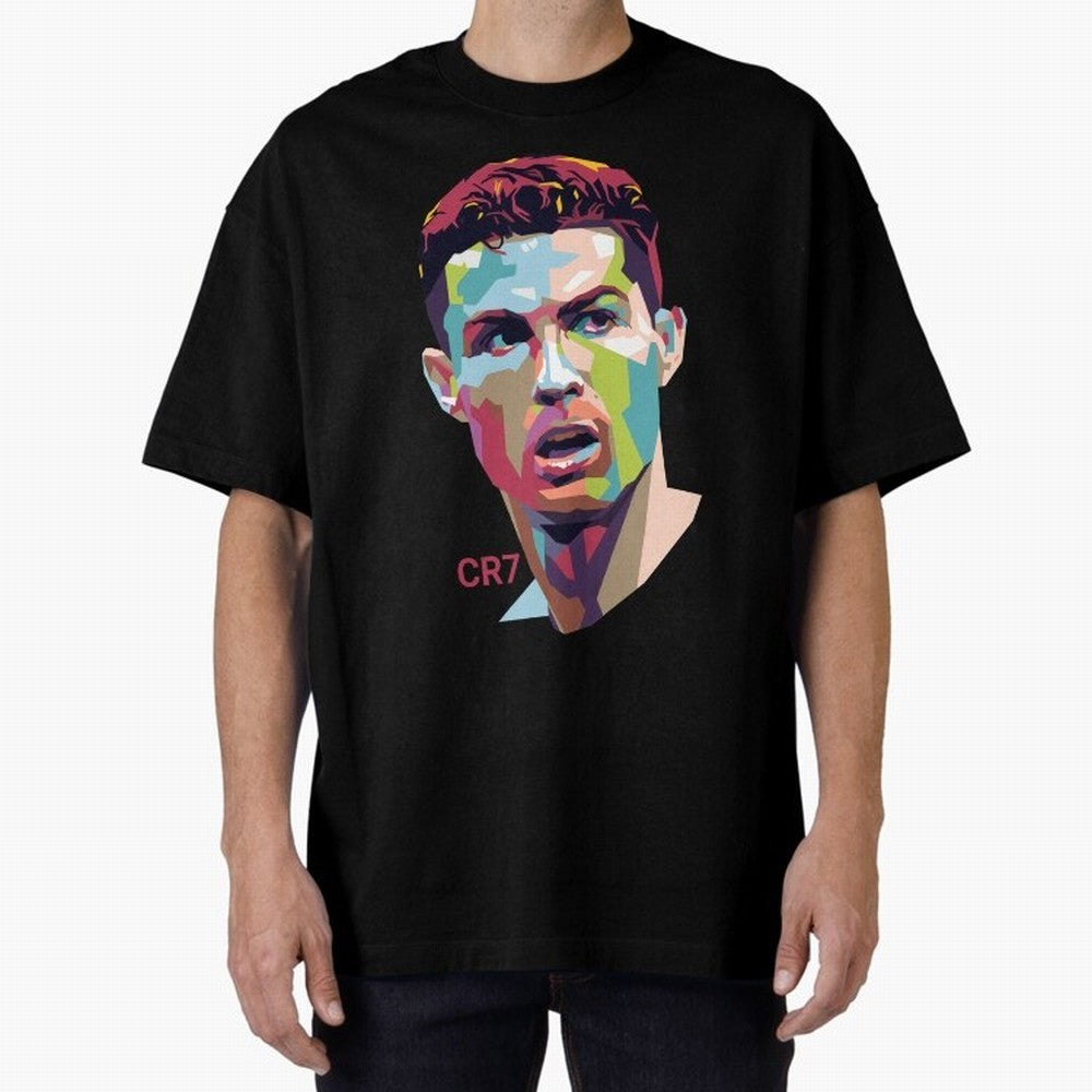 Cristiano Ronaldo Pop Art Portrait Oversized T-Shirt Carry the Dream of Global Football Passion for FIFA World Cup 2026 Group Stage, Celebrating CR7 and Messi, France and Portugal, Global Supporter Spirit, Legendary Goals, National Colors and