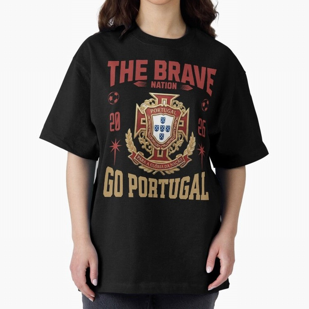 Portugal Soccer 2026 The Brave Nation Vintage Football Fan Design Oversized T-Shirt Show Passion for the Stars of FIFA World Cup 2026 Group Stage Spirit, Featuring Argentina, Cristiano Ronaldo, Haaland and CR7, Fan Favorite Moments, National Team