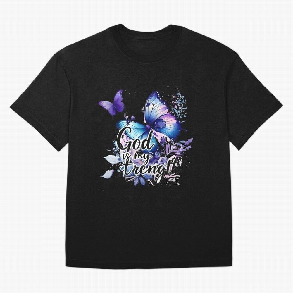 God is My Strength - Blue Butterfly Watercolor Art Oversized T-Shirt Celebrate the Magic of FIFA World Cup 2026 Spirit, Featuring Portugal, Mbappe, Vintage Soccer Flavor, Modern Football Stars, National Flags and Final Night Emotion; Ideal for Fans