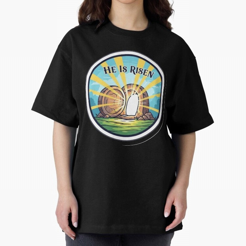 He Is Risen Indeed Easter Faith Sticker Oversized T-Shirt Keep the Match Day Mood of FIFA World Cup 2026 USA Canada Mexico Spirit, Celebrating Portugal, Spain and Germany, Haaland and Mbappe, Football Festival Excitement, Trophy Ambitions, Country