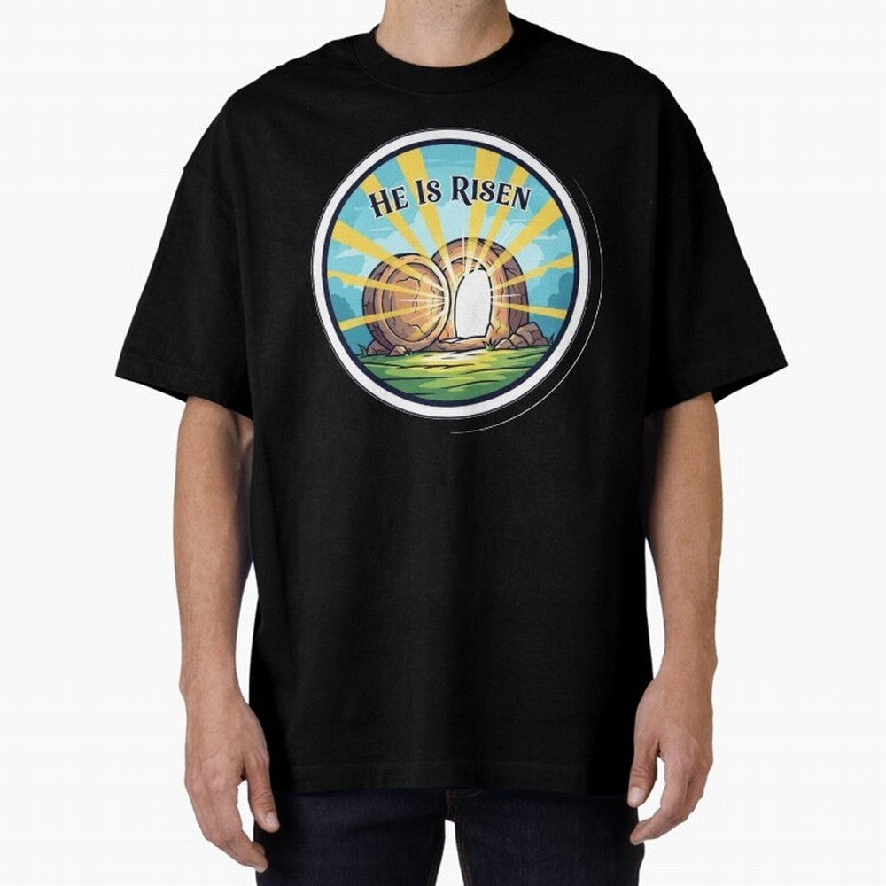 He Is Risen Indeed Easter Faith Sticker Oversized T-Shirt Keep the Match Day Mood of FIFA World Cup 2026 USA Canada Mexico Spirit, Celebrating Portugal, Spain and Germany, Haaland and Mbappe, Football Festival Excitement, Trophy Ambitions, Country
