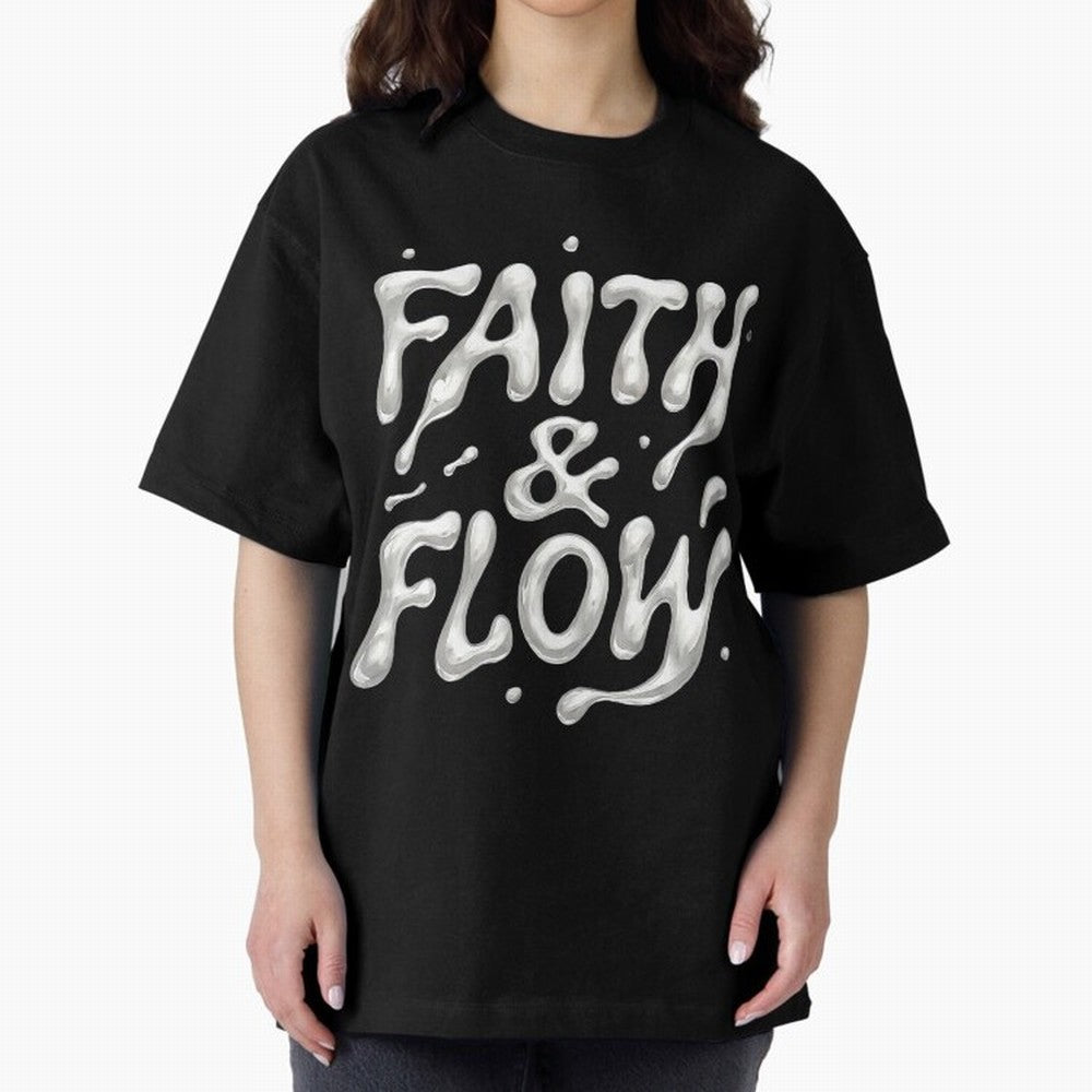 FAITH & FLOW - Liquid Chrome Typography - Urban Christian Oversized T-Shirt Follow the Final Road of Global Football Passion for FIFA World Cup 2026, Capturing Cristiano Ronaldo, Haaland and CR7, Brazil, Match Day Excitement, Supporter Culture,