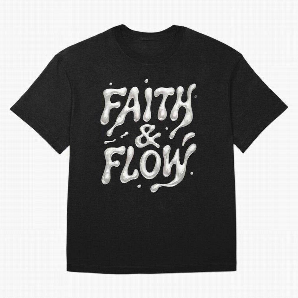 FAITH & FLOW - Liquid Chrome Typography - Urban Christian Oversized T-Shirt Follow the Final Road of Global Football Passion for FIFA World Cup 2026, Capturing Cristiano Ronaldo, Haaland and CR7, Brazil, Match Day Excitement, Supporter Culture,
