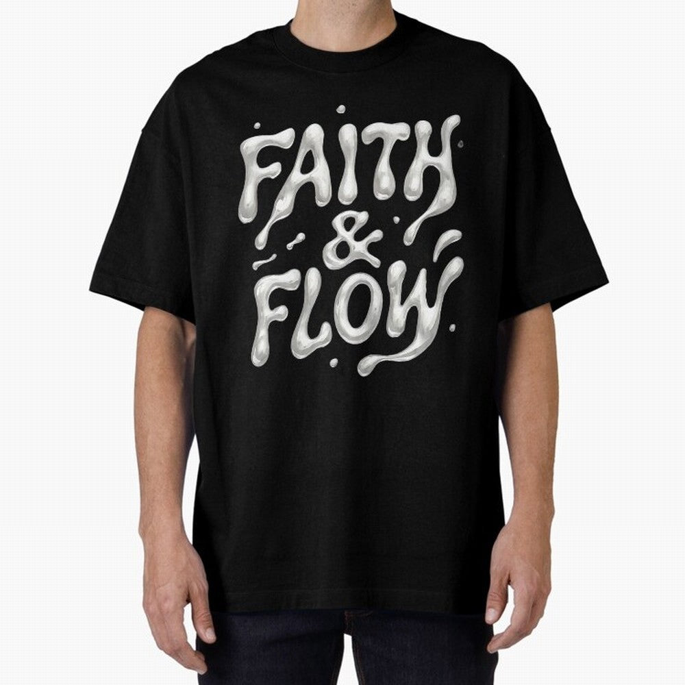 FAITH & FLOW - Liquid Chrome Typography - Urban Christian Oversized T-Shirt Follow the Final Road of Global Football Passion for FIFA World Cup 2026, Capturing Cristiano Ronaldo, Haaland and CR7, Brazil, Match Day Excitement, Supporter Culture,