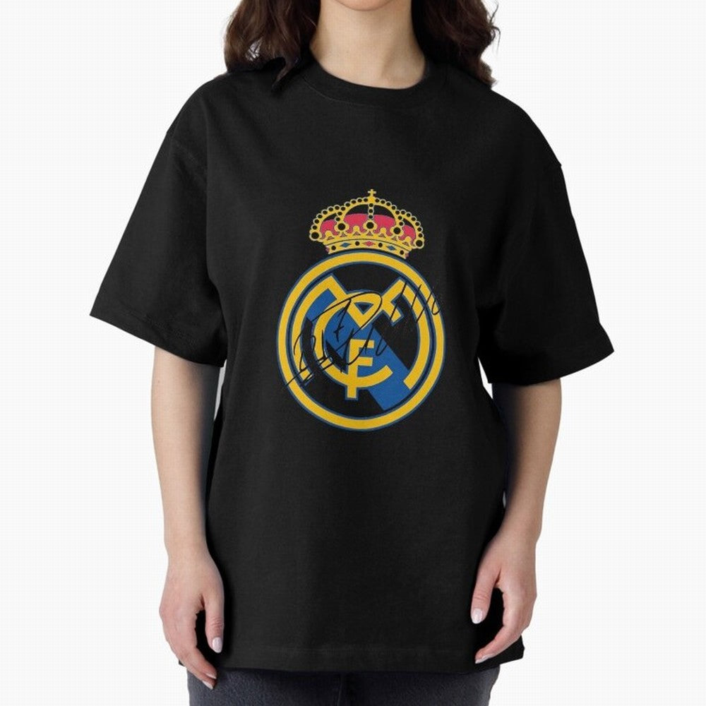 Real Madrid C.F. crest with Cristiano Ronaldo's autograph Oversized T-Shirt Make Game Day About Match Day Hype around FIFA World Cup 2026 Group Stage, Haaland, England, Classic Soccer Heritage, Championship Pressure, Fan Loyalty and International
