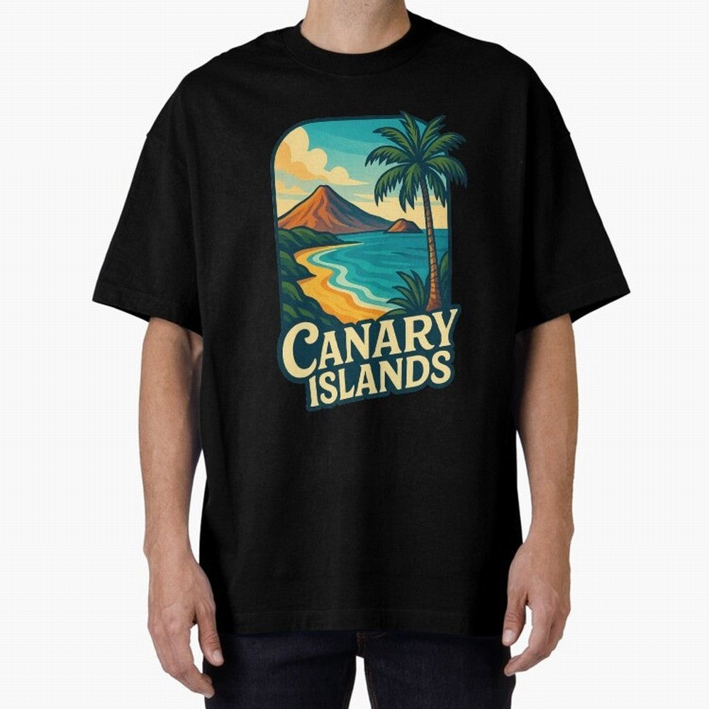 Tropical Shoreline of the Canary Islands Spain Oversized T-Shirt Honor the Football Icons of FIFA World Cup 2026 USA Canada Mexico Spirit, Connected to Portugal, Spain and Germany, Mbappe and Neymar, Football Festival Excitement, Trophy Ambitions,