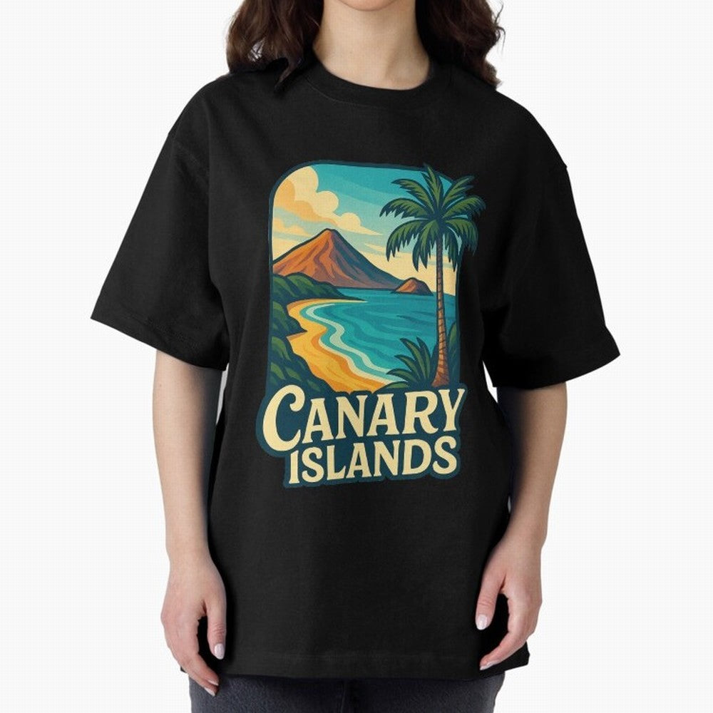 Tropical Shoreline of the Canary Islands Spain Oversized T-Shirt Honor the Football Icons of FIFA World Cup 2026 USA Canada Mexico Spirit, Connected to Portugal, Spain and Germany, Mbappe and Neymar, Football Festival Excitement, Trophy Ambitions,