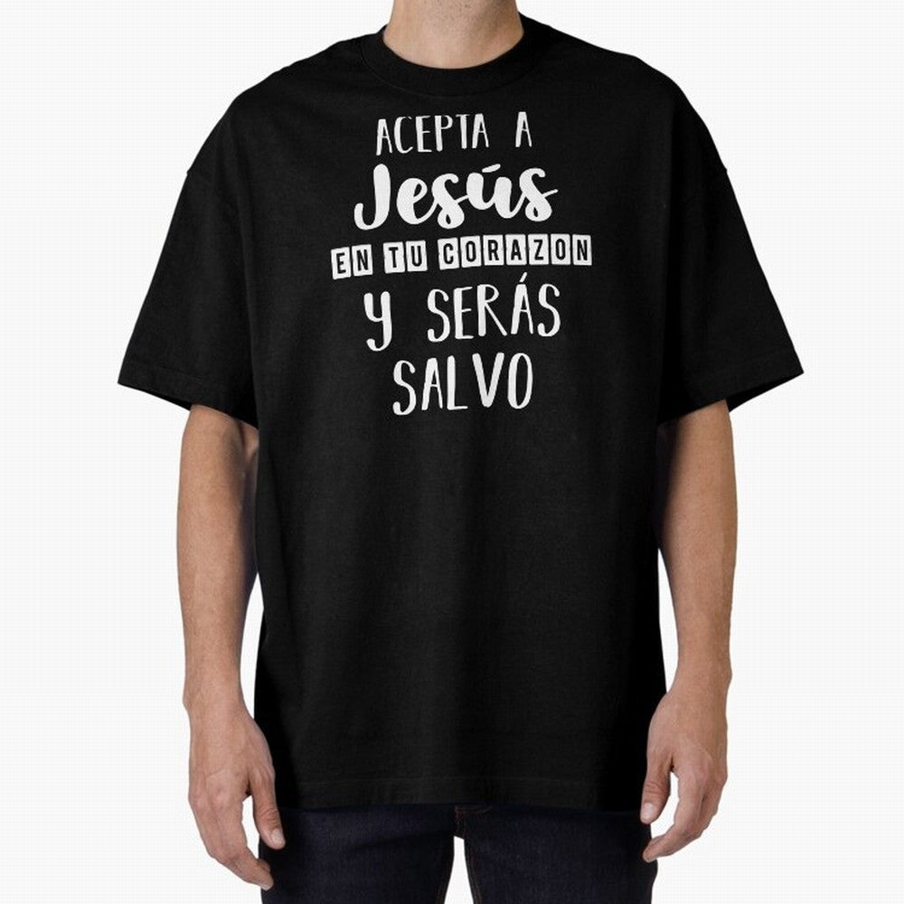 Acepta a Jes¨²s en tu Corazon Mensaje Cristianos Dios Spanish Oversized T-Shirt Support Iconic Players in FIFA World Cup 2026 USA Canada Mexico for Fans of Messi, Neymar and Mbappe and Germany, Bringing Global Supporter Spirit, Legendary Goals,