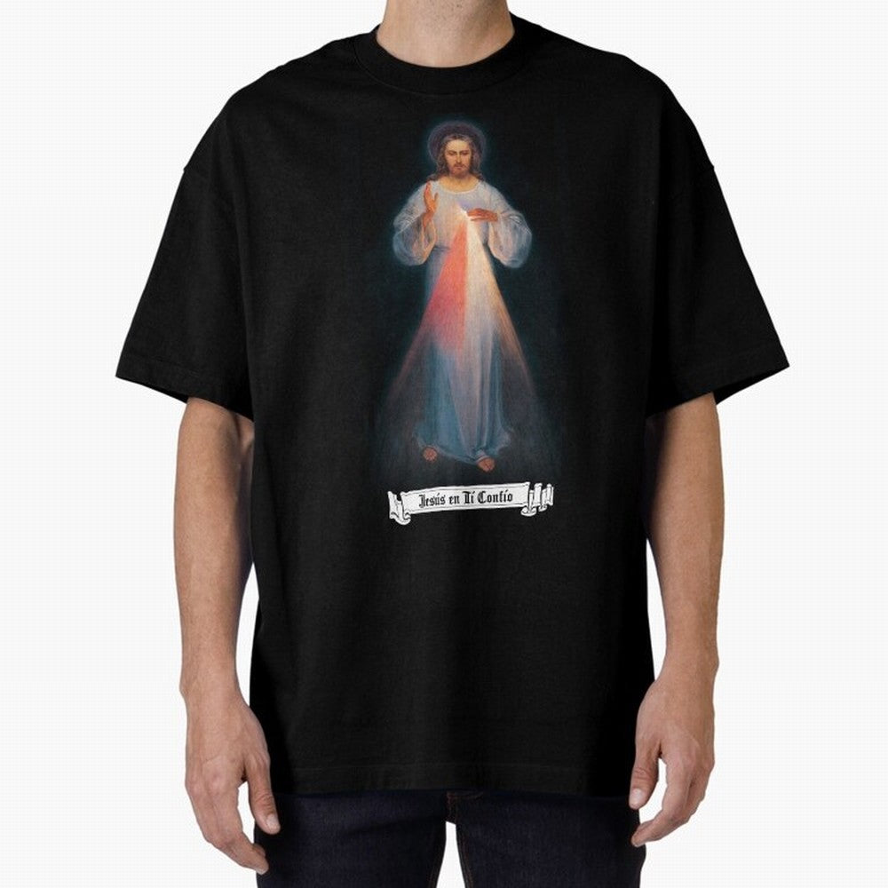 Imagen de la Divina Misericordia, JES¨²S EN T¨ª CONF¨ªO regalos cat¨®licos y cristianos, Oversized T-Shirt Feel the Roar of FIFA World Cup 2026 Spirit, Celebrating Spain and Netherlands, Mbappe, Football Passion, Legendary Performances, Festival