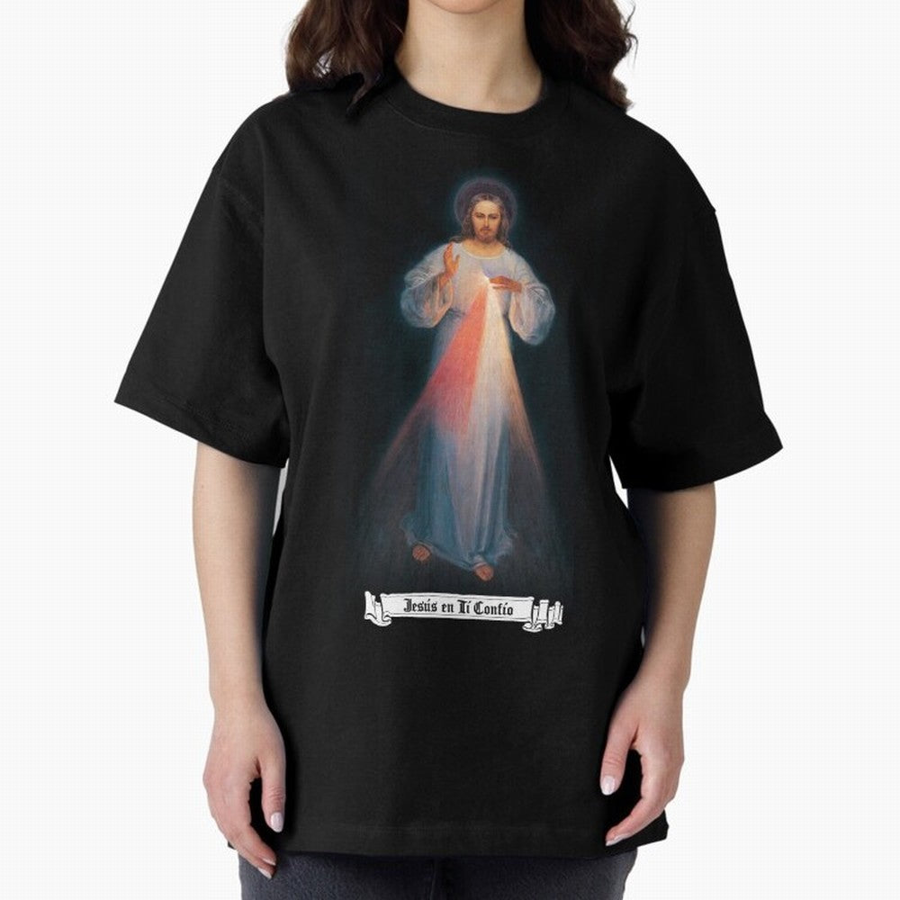 Imagen de la Divina Misericordia, JES¨²S EN T¨ª CONF¨ªO regalos cat¨®licos y cristianos, Oversized T-Shirt Feel the Roar of FIFA World Cup 2026 Spirit, Celebrating Spain and Netherlands, Mbappe, Football Passion, Legendary Performances, Festival