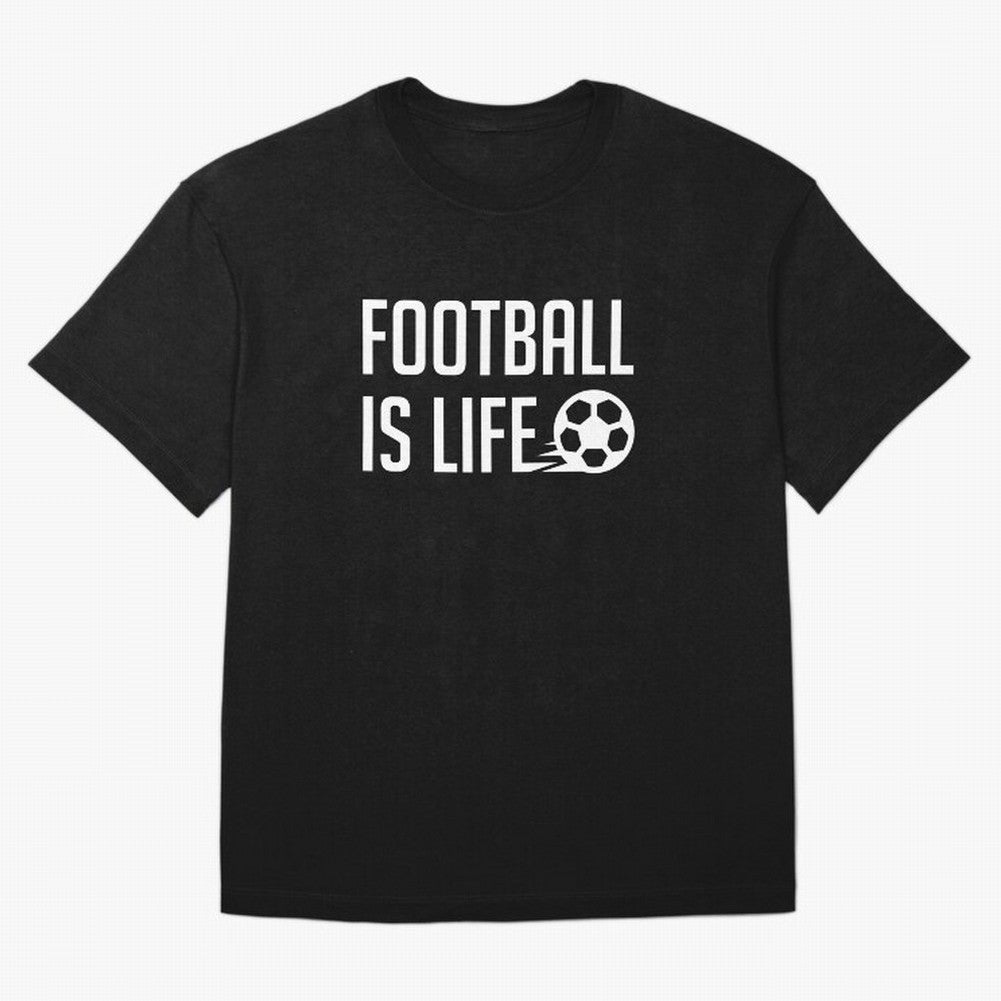 Football Is Life (Black BG) Oversized T-Shirt Spotlight Global Football Passion for FIFA World Cup 2026 Group Stage, with Messi, France, Supporter Pride, Iconic Celebrations, Legendary Names and Global Match Day Energy; Ideal for Passionate Fans
