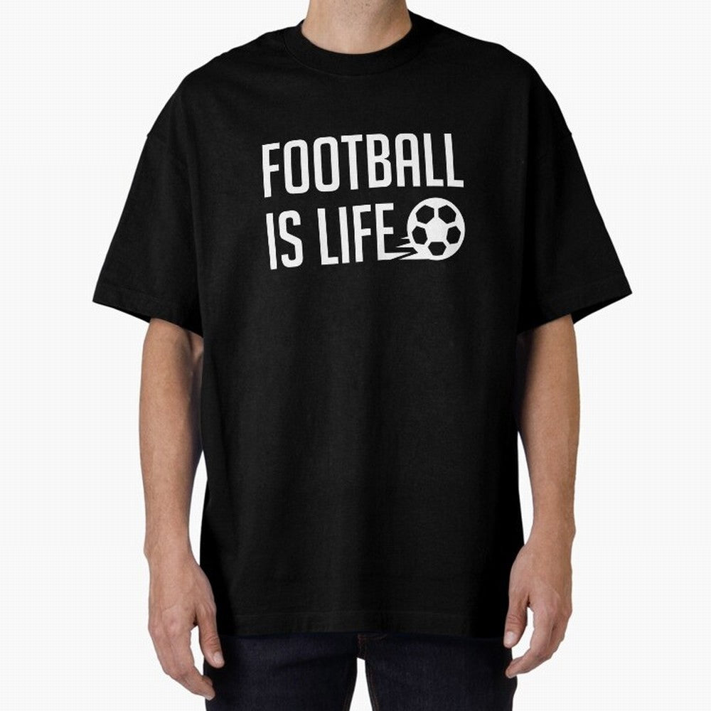Football Is Life (Black BG) Oversized T-Shirt Spotlight Global Football Passion for FIFA World Cup 2026 Group Stage, with Messi, France, Supporter Pride, Iconic Celebrations, Legendary Names and Global Match Day Energy; Ideal for Passionate Fans