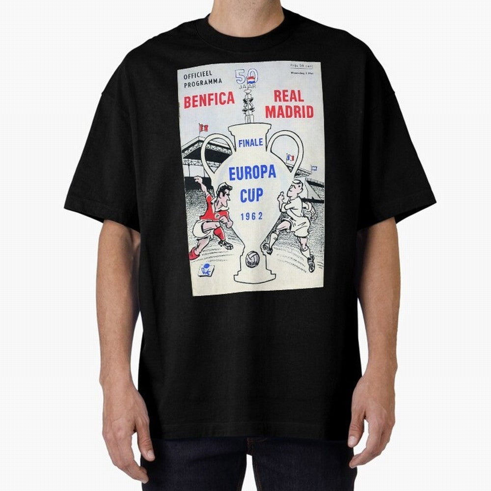 Vintage Champions League Final Poster - Real Madrid vs Benfica Oversized T-Shirt Make the Season About FIFA World Cup 2026 Group Stage Driven by CR7 and Messi, France and Portugal Energy, Worldwide Fan Energy, Dramatic Goals, Stadium Lights and