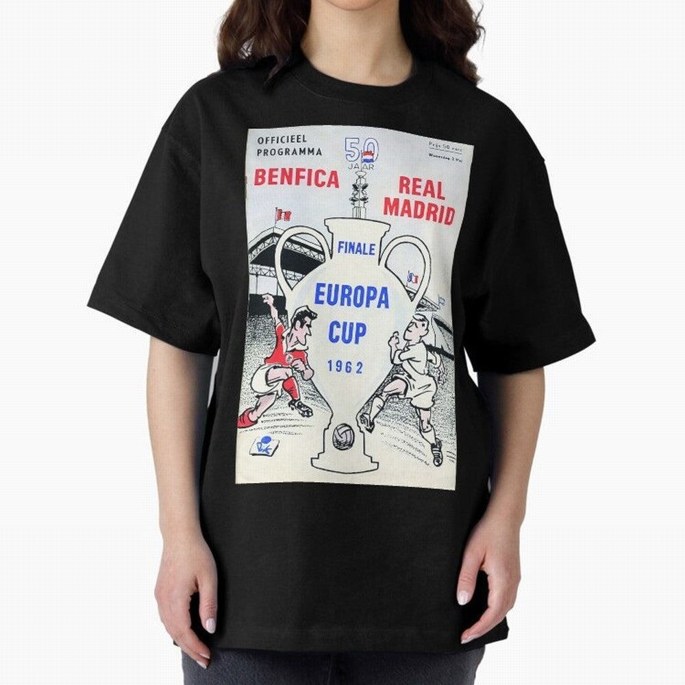 Vintage Champions League Final Poster - Real Madrid vs Benfica Oversized T-Shirt Make the Season About FIFA World Cup 2026 Group Stage Driven by CR7 and Messi, France and Portugal Energy, Worldwide Fan Energy, Dramatic Goals, Stadium Lights and