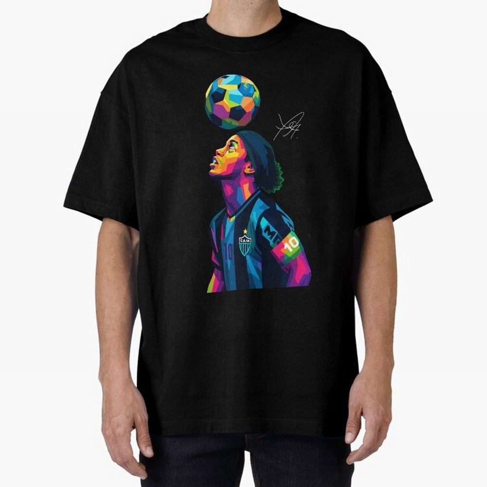 Ronaldinho Wpap Art Oversized T-Shirt Capture Stadium Memories from Match Day Hype around FIFA World Cup 2026 Group Stage, Neymar, Haaland and Cristiano Ronaldo, England, Vintage Soccer Flavor, Modern Football Stars, National Flags and Final Night