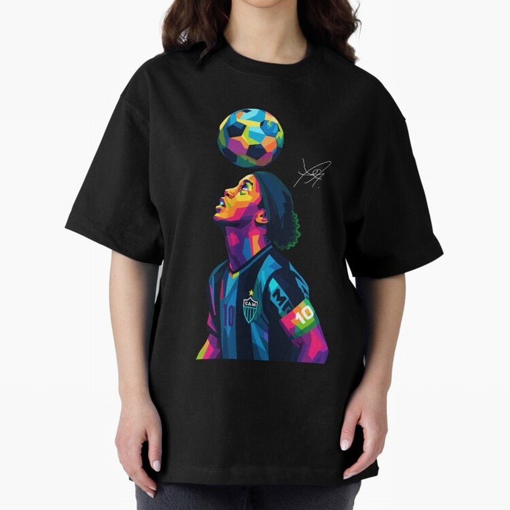 Ronaldinho Wpap Art Oversized T-Shirt Capture Stadium Memories from Match Day Hype around FIFA World Cup 2026 Group Stage, Neymar, Haaland and Cristiano Ronaldo, England, Vintage Soccer Flavor, Modern Football Stars, National Flags and Final Night