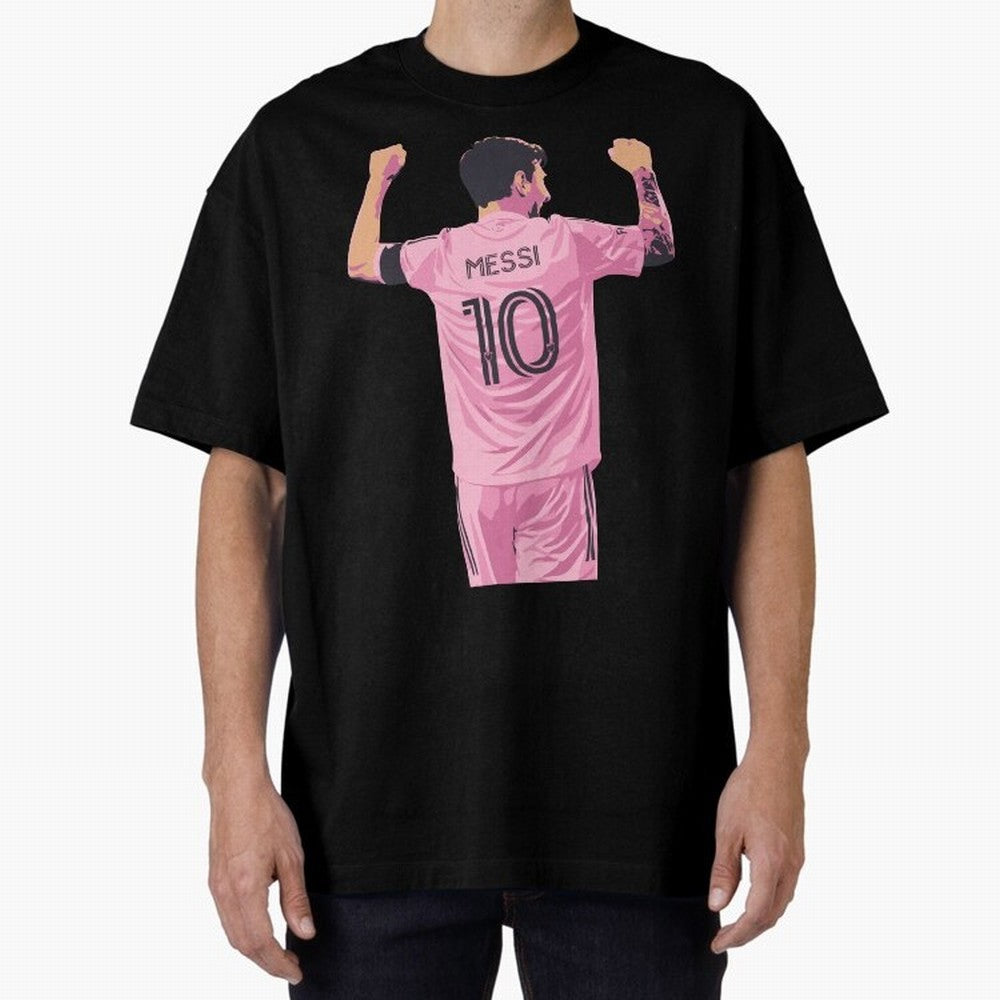 Lionel Messi Celebration Oversized T-Shirt Share FIFA World Cup 2026 USA Canada Mexico Filled with Haaland and Mbappe, England, France and Netherlands Energy, Championship Spirit, Famous Goals, Roaring Crowds and International Football Unity; Ideal