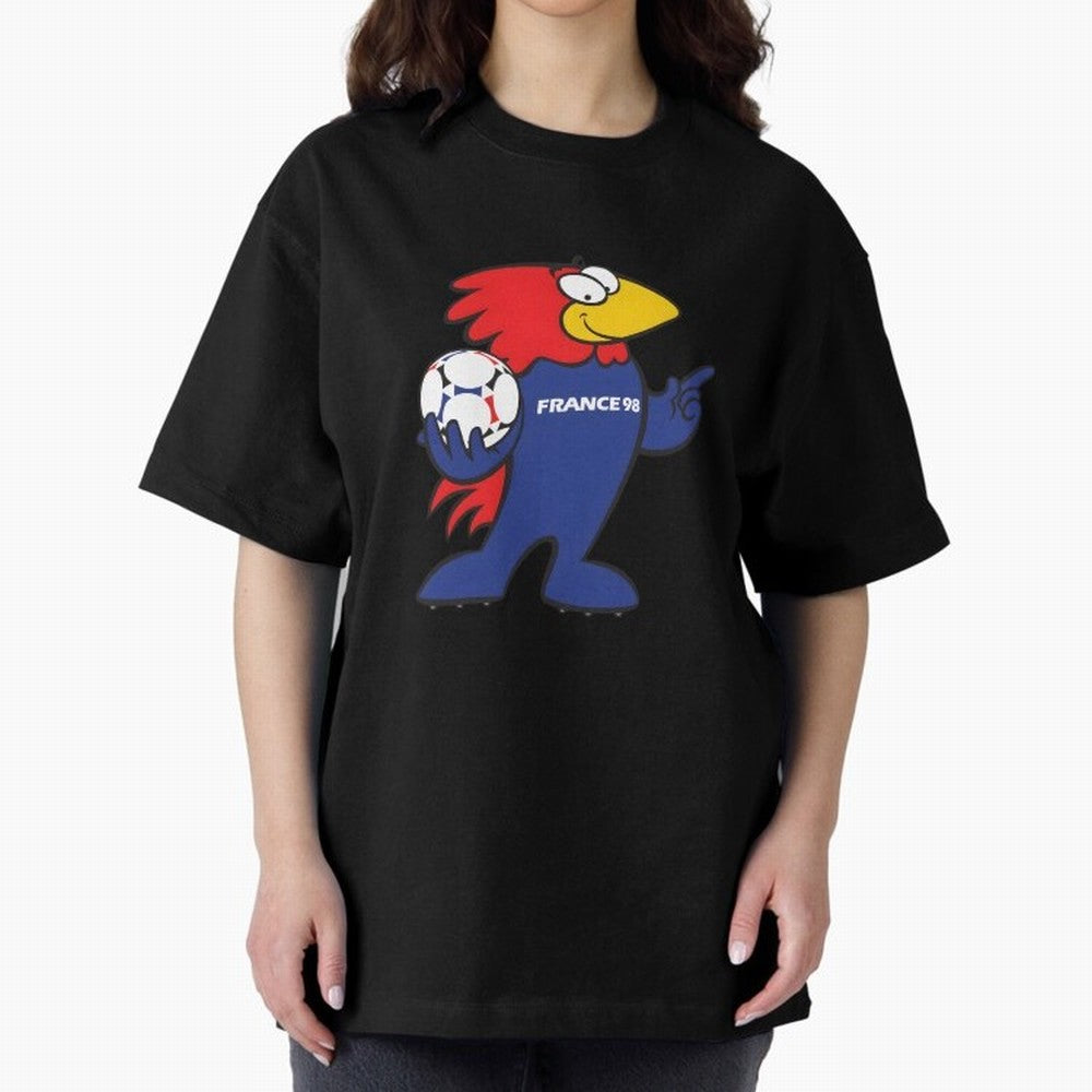 Footix - World Cup 98' Mascote Logo Oversized T-Shirt Celebrate National Team Dreams in FIFA World Cup 2026 for Fans of Messi and Cristiano Ronaldo and France, Bringing Game Day Rituals, Football Legends, Country Pride and the Road to the Final;