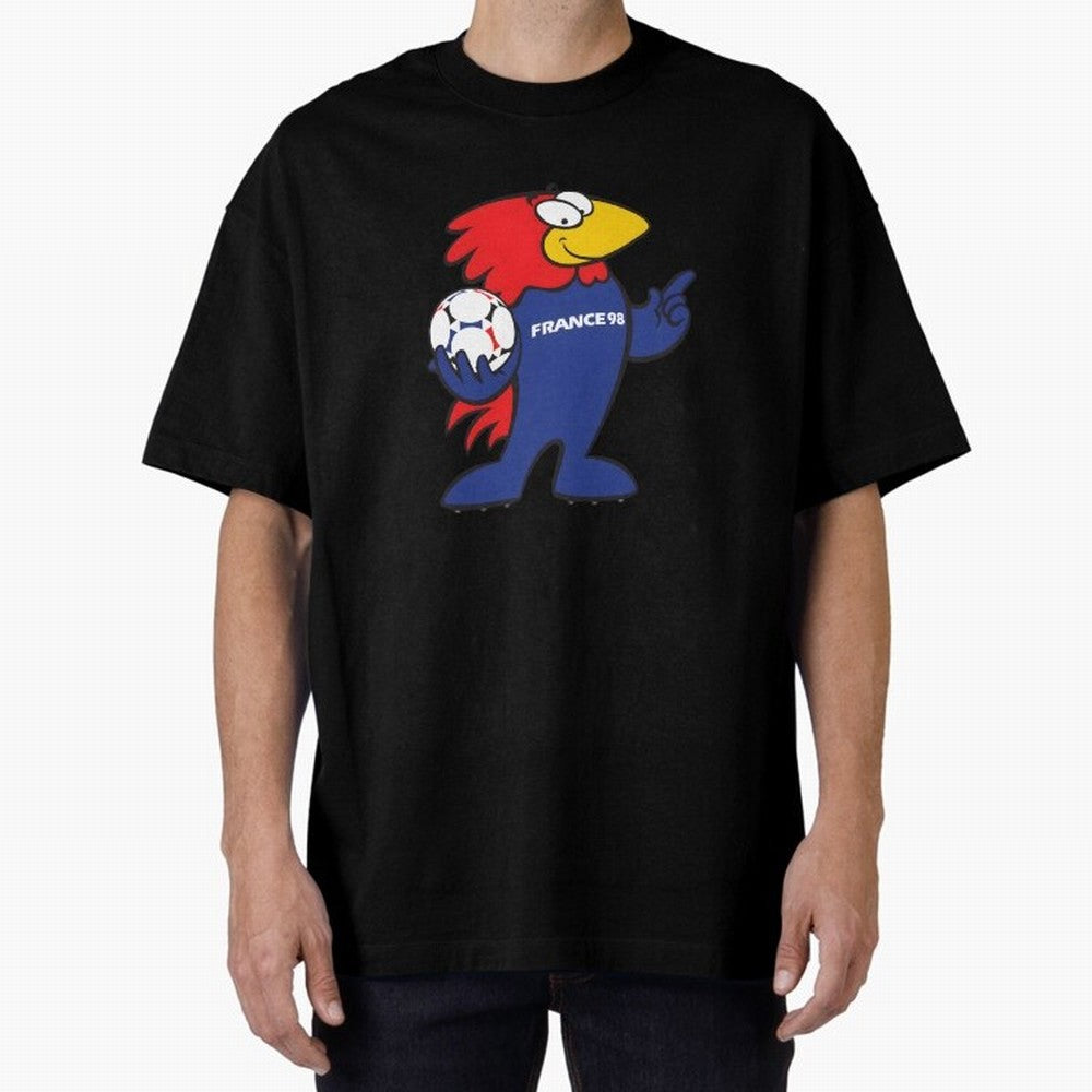 Footix - World Cup 98' Mascote Logo Oversized T-Shirt Celebrate National Team Dreams in FIFA World Cup 2026 for Fans of Messi and Cristiano Ronaldo and France, Bringing Game Day Rituals, Football Legends, Country Pride and the Road to the Final;