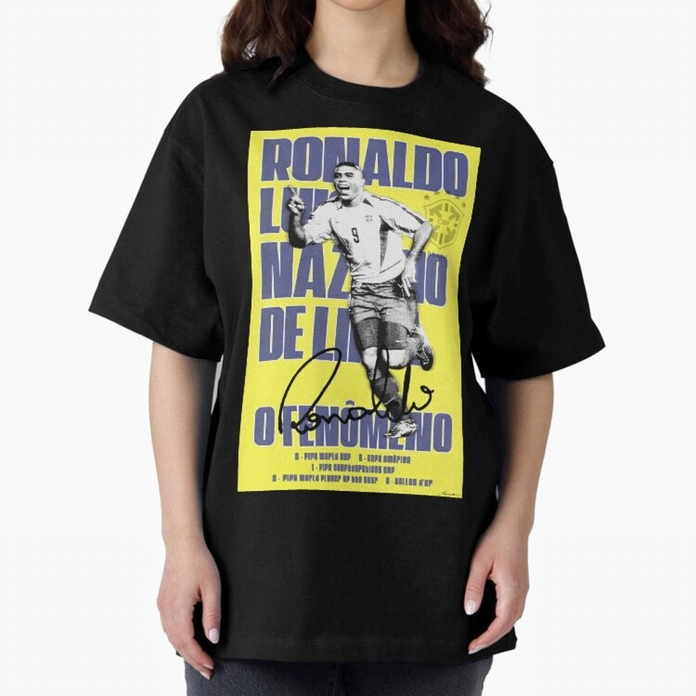 R9 Ronaldo Nazario Poster Oversized T-Shirt Join Supporters Worldwide for FIFA World Cup 2026 USA Canada Mexico for Fans of Messi, CR7 and Mbappe and Argentina, Bringing Sports Nostalgia, International Competition, Famous Players and Unforgettable