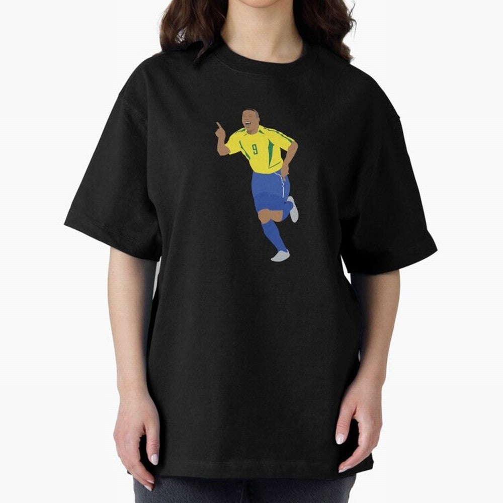 R9 Brazil - Ronaldo Oversized T-Shirt Show Support during FIFA World Cup 2026 USA Canada Mexico for Fans of Messi and Cristiano Ronaldo and Argentina, Bringing Soccer Culture, Superstar Moments, National Team Dreams and Competitive Fire; Ideal for