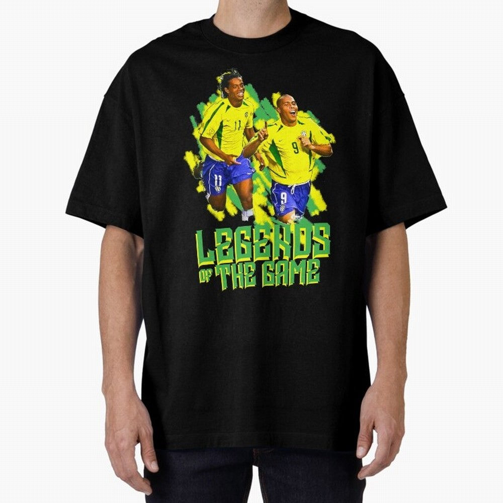 Ronaldinho and ronaldo brazil football print art Oversized T-Shirt Create FIFA World Cup 2026 Group Stage for Fans of Messi, Neymar and Mbappe and Spain and Netherlands, Bringing Worldwide Fan Energy, Dramatic Goals, Stadium Lights and Championship