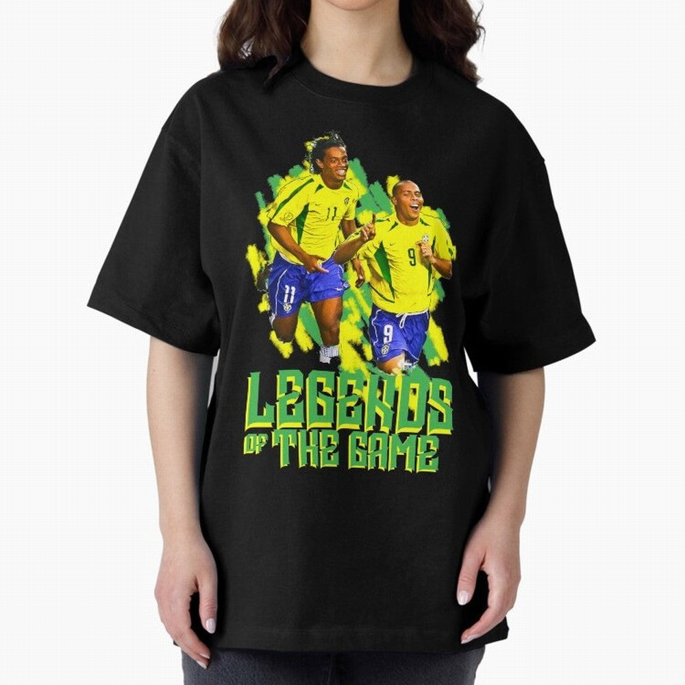 Ronaldinho and ronaldo brazil football print art Oversized T-Shirt Create FIFA World Cup 2026 Group Stage for Fans of Messi, Neymar and Mbappe and Spain and Netherlands, Bringing Worldwide Fan Energy, Dramatic Goals, Stadium Lights and Championship