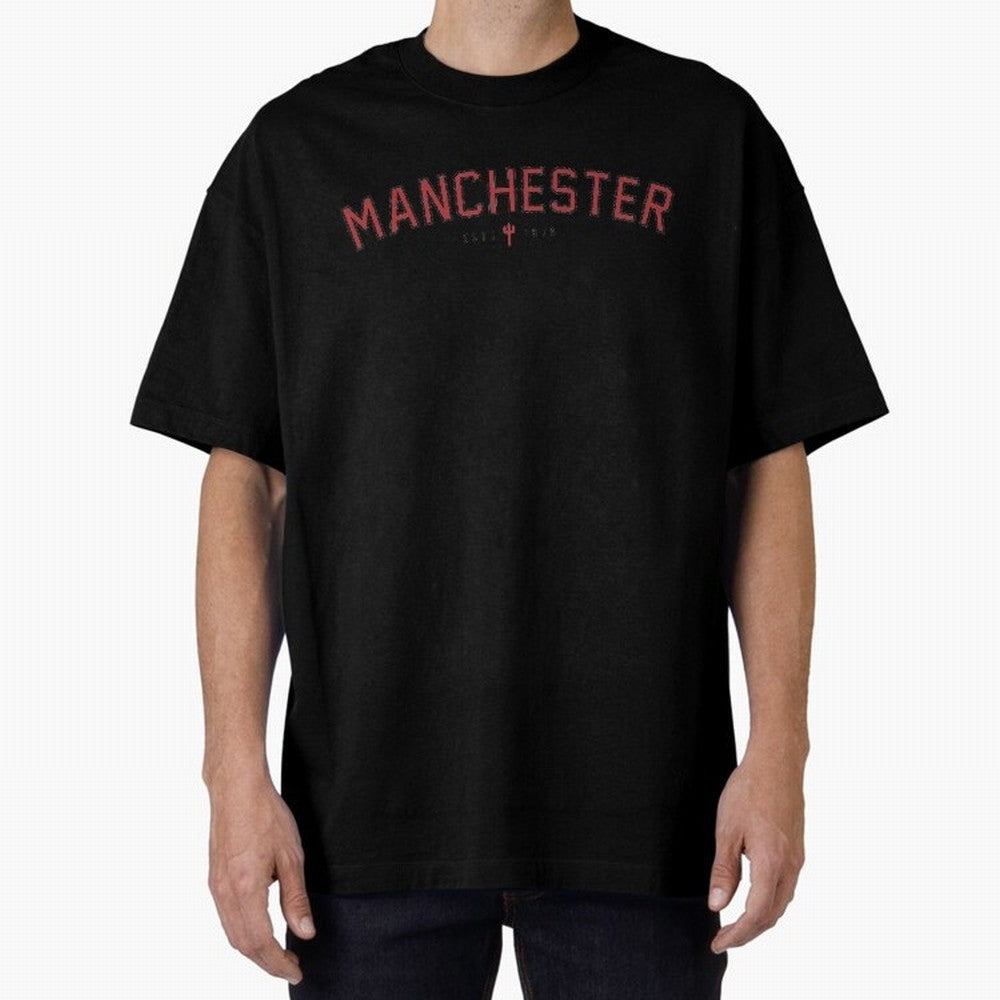 Manchester Retro Typography - MUFC Unofficial Merch Oversized T-Shirt Celebrate Global Passion for Match Day Hype around FIFA World Cup 2026 Group Stage, Mbappe, Netherlands, Stadium Chants, National Pride, Trophy Dreams and Unforgettable Football
