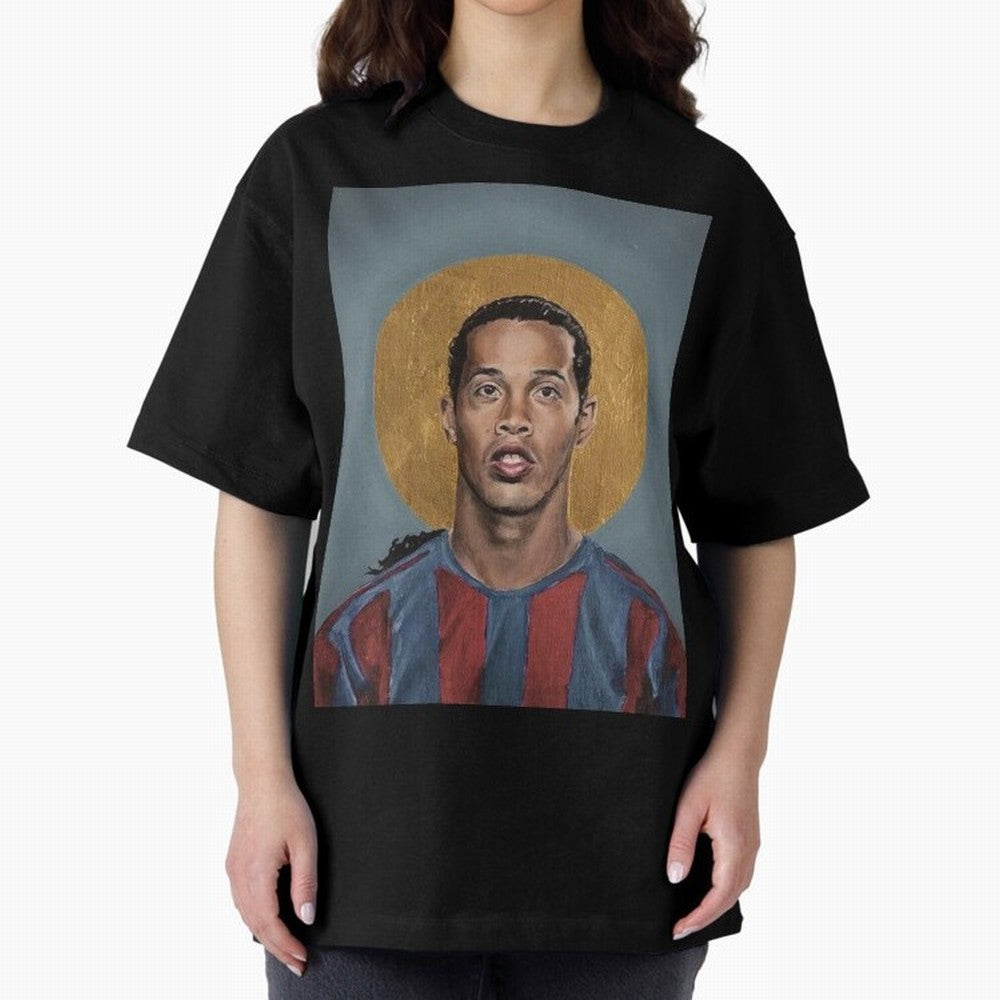 Art Ronaldinho Painting Oversized T-Shirt Follow the Final Road of FIFA World Cup 2026 Group Stage Driven by Messi and Cristiano Ronaldo, England, France and Netherlands Energy, Worldwide Fan Energy, Dramatic Goals, Stadium Lights and Championship