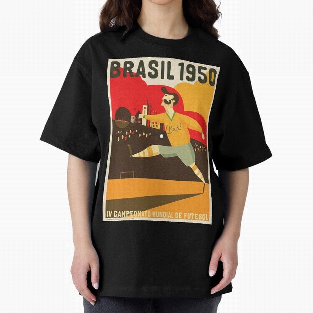 Brasil 1950 World Cup Oversized T-Shirt Join the Countdown to FIFA World Cup 2026 USA Canada Mexico with Neymar, Haaland and Cristiano Ronaldo, Brazil, Portugal and Argentina Energy, Classic Soccer Heritage, Championship Pressure, Fan Loyalty and