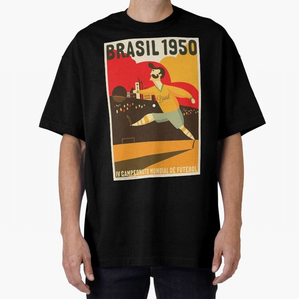 Brasil 1950 World Cup Oversized T-Shirt Join the Countdown to FIFA World Cup 2026 USA Canada Mexico with Neymar, Haaland and Cristiano Ronaldo, Brazil, Portugal and Argentina Energy, Classic Soccer Heritage, Championship Pressure, Fan Loyalty and