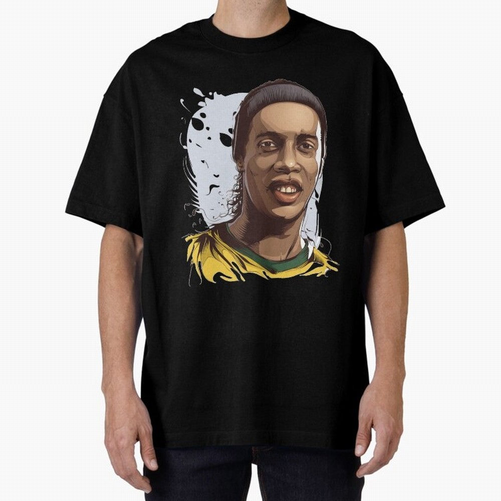 Illustration Ronaldinho Art Oversized T-Shirt Remember Iconic Moments from Global Football Passion for FIFA World Cup 2026, Capturing CR7, Brazil, Portugal and Argentina, Soccer Culture, Superstar Moments, National Team Dreams and Competitive Fire;